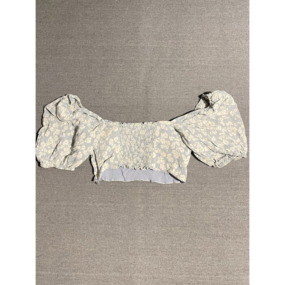 Reformation Floral Puff Sleeve Crop Top Womens Size 6 Blue Cottagecore - Picture 4 of 5